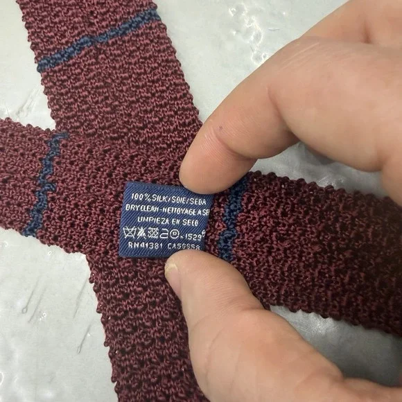 Polo Ralph Lauren Skinny Square Knit Tie Burgundy/Navy Stripe Silk 2.25" x 65.5" - Picture 4 of 5
